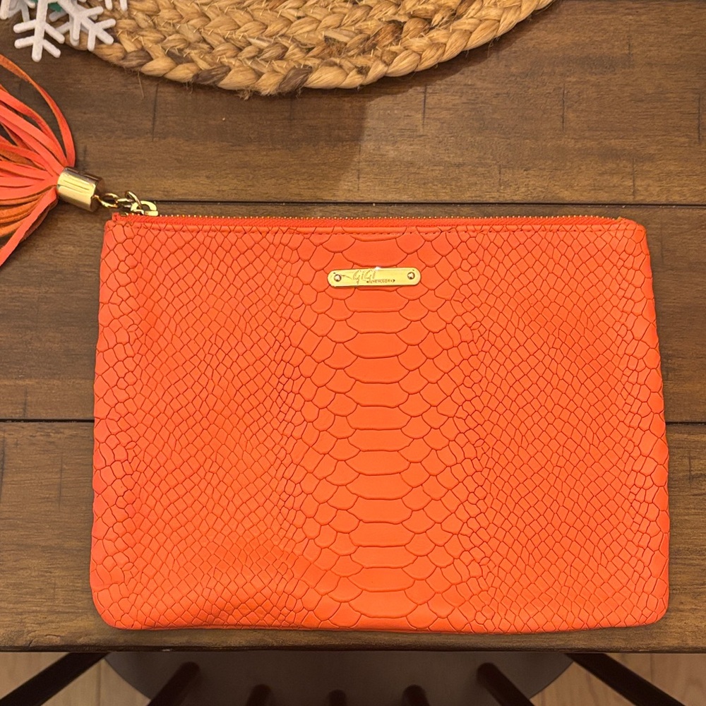 GiGi New York Vibrant Orange Textured Clutch